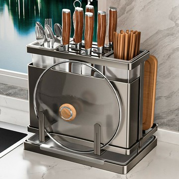 304不鏽鋼廚房刀架筷子筒置物架多功能刀具砧板架一體瀝水收納架