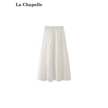 韓都衣舍甜美風鏤空花邊半身裙百搭高腰寬松白色傘裙2025春新款