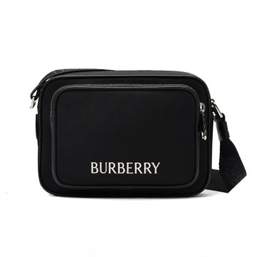 [平輸版]BURBERRY  Paddy 徽標LOGO尼龍拉鍊斜背包(黑色)真品平輸