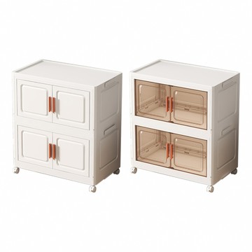 【好氣氛家居】70面寬大容量折疊雙開雙層帶輪收納箱/收納櫃(整理箱)白框透明板