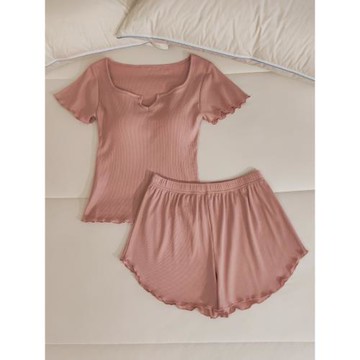 帶胸墊睡衣女夏季純棉短袖短褲兩件套薄款性感純欲風連衣裙家居服