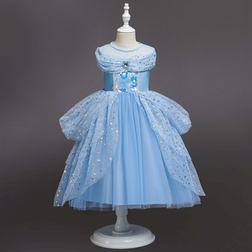 女童夏季新款洋氣連衣裙冰雪兒童蓬蓬紗公主裙子女禮服裙