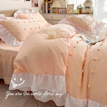 小仙仙公主風四件套2022春秋新款水洗棉床單被套床上三件套少女心