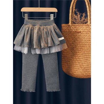 女童秋冬加絨加厚打底衫2025新款中小童女寶寶洋氣網紗假兩件裙褲