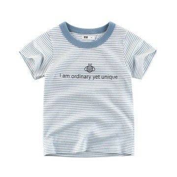 27KIDS - 純棉短袖上衣-小蜜蜂-藍色條紋