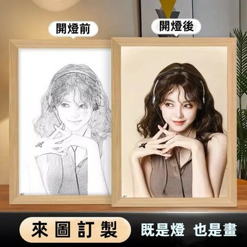 來圖定客訂素描畫像 情侶客diy燈光畫 手繪相框 照片定鏡子燈光畫 鏡子相框 生日禮物 女生送閨蜜