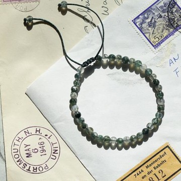 親和力！5A水草瑪瑙手鏈細純天然透體綠色珠子手串夏水晶腳鏈男女