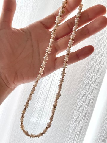 天然淡水巴洛克珍珠不規則項鍊 金色點綴手工設計