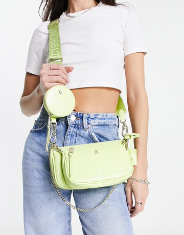 Steve Madden Burgent cross body bag in lime croc-Green