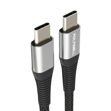 POLYWELL 寶利威爾 USB Type-C 100W 公對公快充線 充電線 編織線 可充筆電 安卓 平板 PW15-W45-A343  2m  槍色  1條