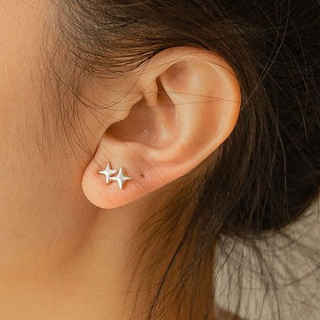 Star Silver Earrings 雙星芒/星星純銀耳環 耳釘 手工 送禮 禮物