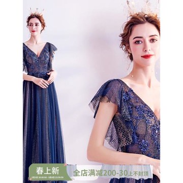 天使嫁衣藍色晚宴年會舞臺演出獨唱大合唱朗誦婚紗晚禮服7816批發