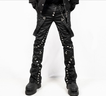 小眾原創 金屬朋克  美式高街複古 拉鏈休閒蠟染微喇叭長褲