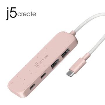 j5 JCH342E 環保材質USB-C Gen2轉四埠Type-A / Type-C高速集線器 粉