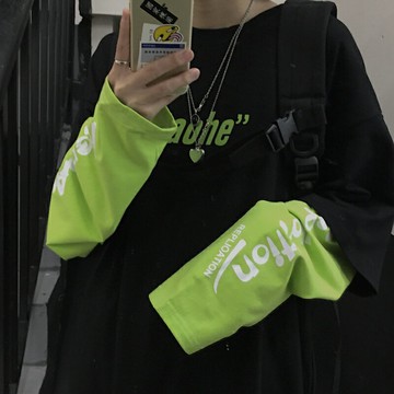 ins超火長袖t恤女春秋原宿風假兩件拼接打底衫寬松韓版學生上衣服