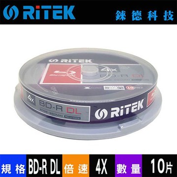【RiTEK錸德】 4X BD-R DL 藍光光碟 桶裝 50GB 10片入 /桶｜領券最高折$220