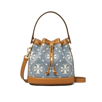 TORY BURCH T Monogram 字母徽標Logo抽繩開合 中號水桶包單肩斜跨斜背包 手提包 159637(預購)~【 購物節優惠 ★ 菲尼斯 國際精品 3折起 】
