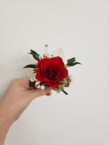 酒紅永生玫瑰胸花 婚禮胸花