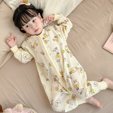 2025夏季兒童純棉分腿睡袋棉紗寶寶連體衣女童防踢被睡衣春秋紗布鑫弘-萌寶童裝可開發票