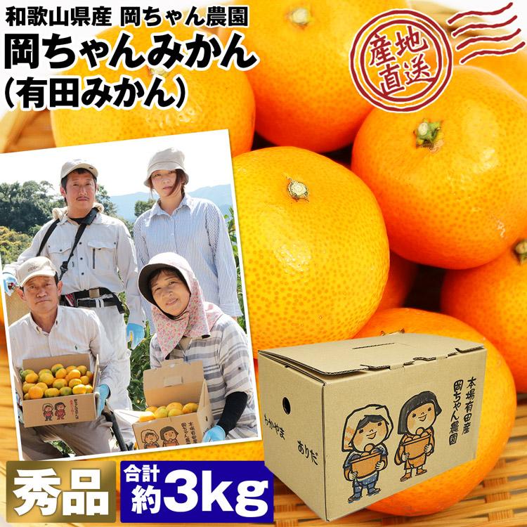 有田みかん 3kg 和歌山県産 秀品 岡ちゃんみかん S M Lサイズ混合 岡ちゃん農園 岡本農園 産地直送 産直 蜜柑 ミカン フルーツ 果物 常温便 同梱不可 指定日不可