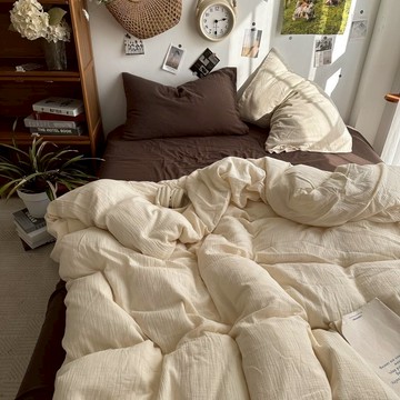 【台灣發貨】水洗棉純色深色耐髒雙人四件套 被套床單鬆緊全包床罩 水洗棉床包四件組被套宿舍三件套 單人/雙人/雙人加大