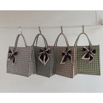 【Sp house】格紋帆布蝴蝶結手提女用大容量包(4色可選)