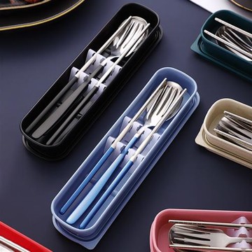 不銹鋼筷子勺子套裝單人兒童便攜式一人用餐具盒三件套學生收納盒