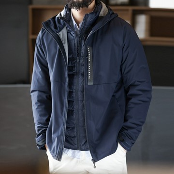 Wuluwear 戶外羽絨內膽衝鋒衣外套男城市休閒三防連帽羽絨服冬