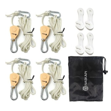 NASKAPI 繩索棘輪 4個 + 夜光營繩鉤 4個 + 收納袋 套組  弦粗(3.175mm)、弦長(3m)、鋼弦長(5cm)  象牙白