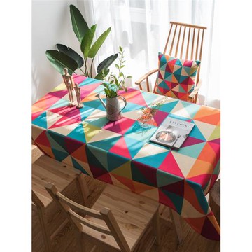 簡約Ins風家用加厚棉麻布藝圖案正長方形生日化妝臺面餐桌布幾何