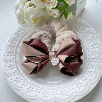 獨家款大人可愛拼色蝴蝶結毛絨髮圈大腸圈-咖啡色