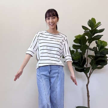 簡約布標點綴條紋上衣