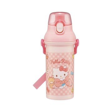 日本 Skater 兒童直飲式水壺-粉格紋Kitty 480ml (JN3416)