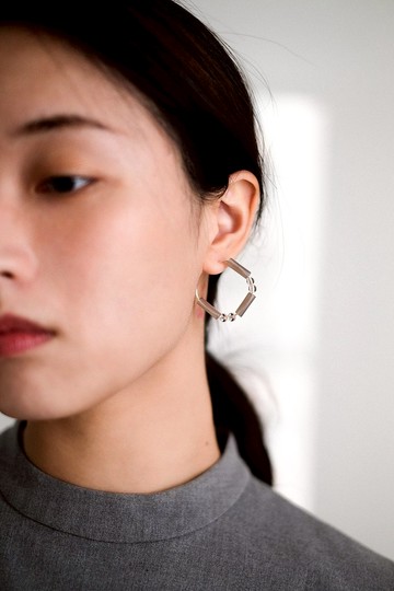 【獨立】天然晶石混合 全925純銀方形耳圈