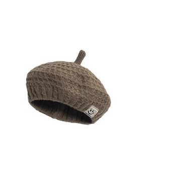 嬰兒貝雷帽男寶笑臉小布標純色針織畫家帽2-6個月小月齡寶寶帽子9