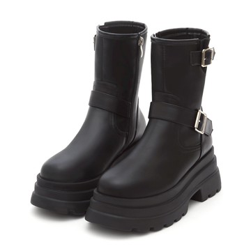 D+AF 明星單品金屬釦鬆糕底機車靴