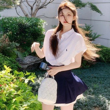 【砂糖夢境】白色襯衫女款外穿夏季寬鬆設計感百搭上衣學院風甜美減齡裙子套裝