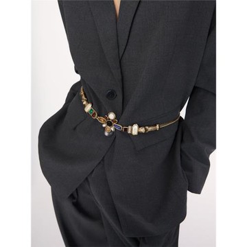 PDO 波西米亞拼色珍珠貓眼多元素做舊款腰帶腰鏈歐美皮帶復古中古