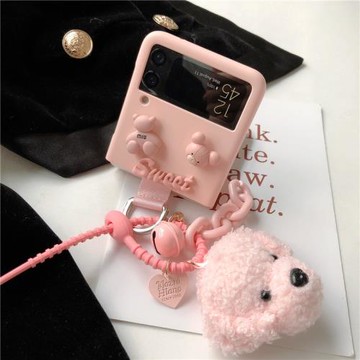 可愛泰迪少女粉適用三星zflip3手機殼z flip4保護套w23filp折疊屏