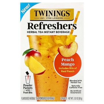 Twinings, 清涼飲品，草本茶速溶飲品，蜜桃芒果味，無咖啡萃取，5 包，0.56 盎司（16 克）