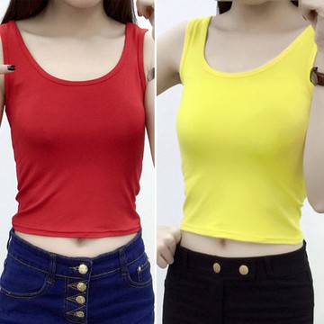 圓領針織棉質短版寬吊帶背心 [白 灰 黑 紅 黃 粉橙 瑰紅] 七色售 MUS160045