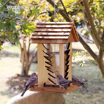 美國鳥類快樂圣誕喂鳥器庭院戶外花園園藝裝飾進口紅雪松十年耐腐
