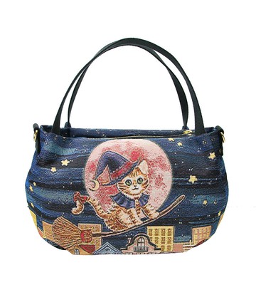 斜背包 南瓜 / 防潑水 平織緹花 魔女小星貓