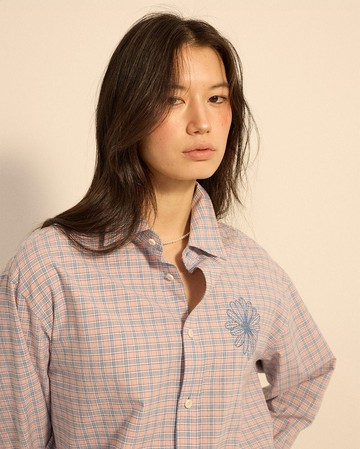 MARDI MERCREDI 棉質襯衫 格紋 粉色 刺繡小雛菊 粉花 COTTON POPLIN SHIRT
