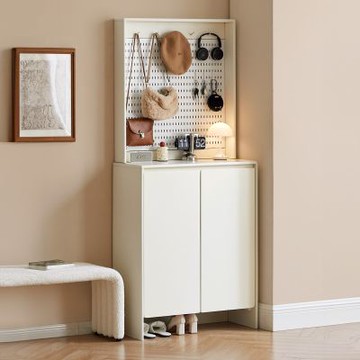 原木日式簡白奶油風實木洞洞板收納玄關鞋櫃0.8MJ01M07-1-(H014403283)