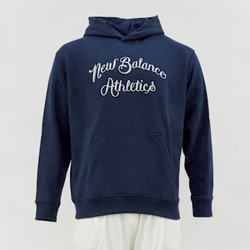 New Balance 男款 藍色 帽T 美規 運動 休閒 文字 上衣 連帽 長袖 MT51935NNY