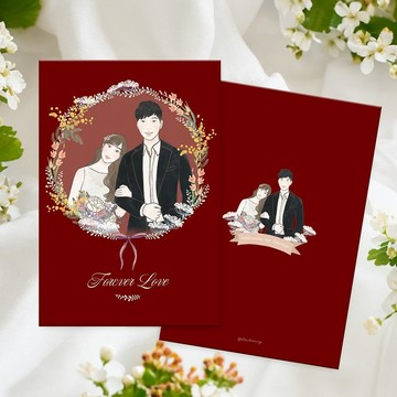 【客製化】結婚書套夾/結婚證書夾/書約-紅色花圈/似顏繪/照片/
