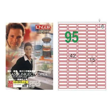 【龍德】LONGDER 三用電腦標籤 A4 95格 15*42mm 紅框105張 3盒/組 LD-843-J-A(適用雷射、噴墨、影印)