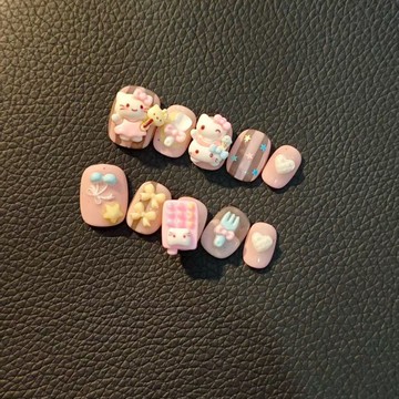 附工具包 純手工穿戴轉轉卡通新款美甲短款可愛貼片可拆卸指甲學生爆款轉轉