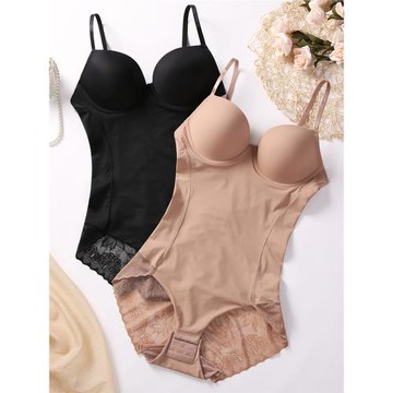 帶胸罩連體塑身衣女性感蕾絲吊帶產后收腹束腰身美體塑形內衣薄款